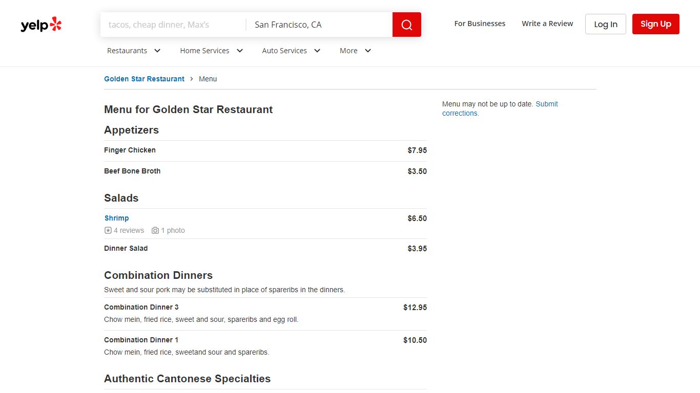Golden Star Restaurant - Menu - Boise