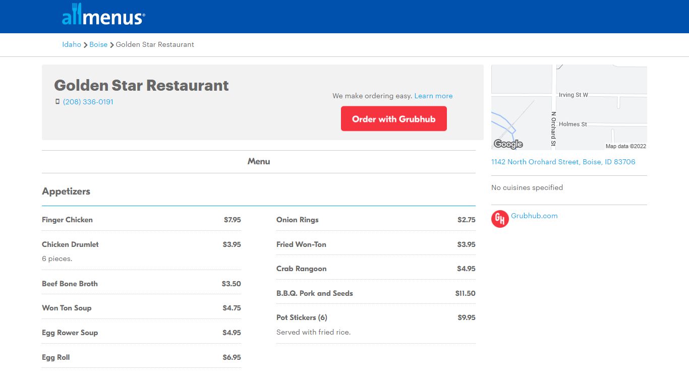Golden Star Restaurant menu - Boise ID 83706 - (877) 585-1085 - Allmenus